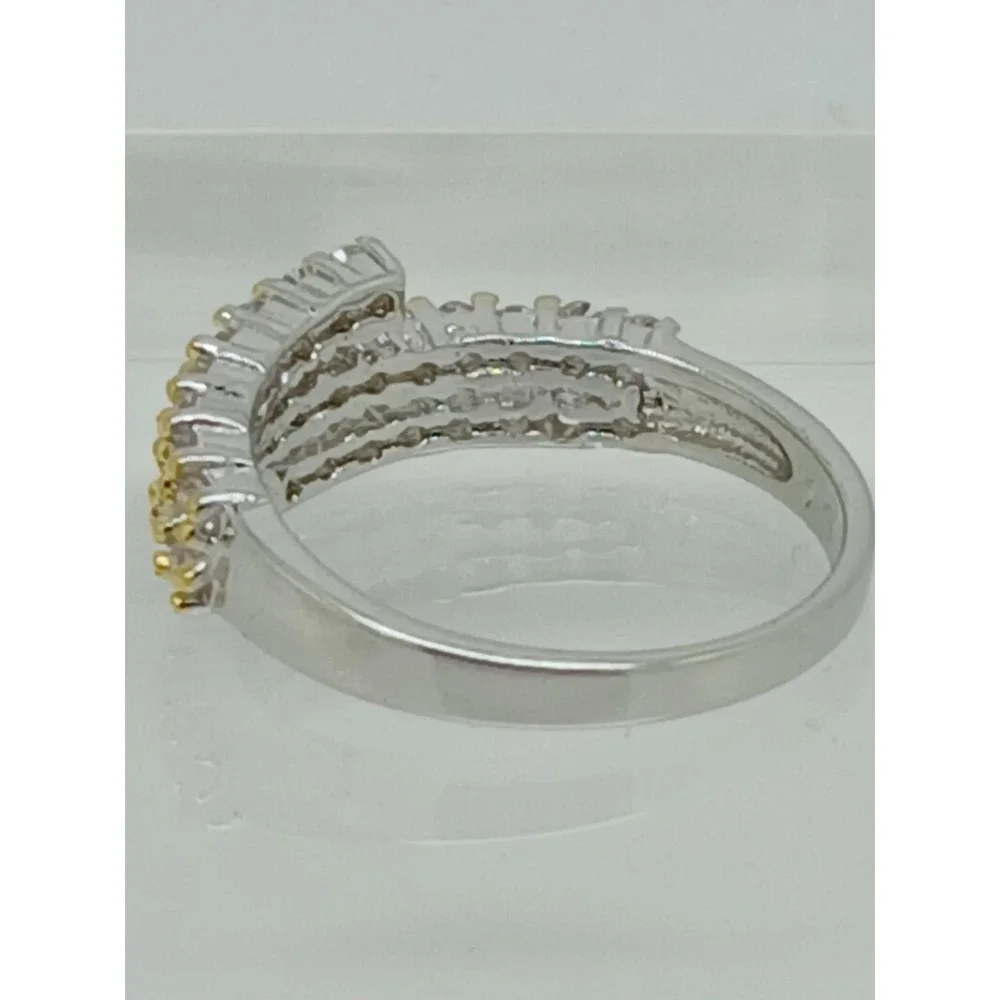 Vintage Two Tone Silver Gold Triple Row Bypass Wrap Ring‎ Crossover Band Size 7